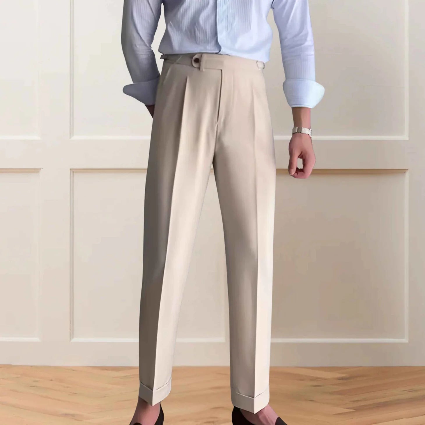 Biscuit Beige Gurkha Pants – Single Front Button, Side Adjuster Buckles & Tailored Fit