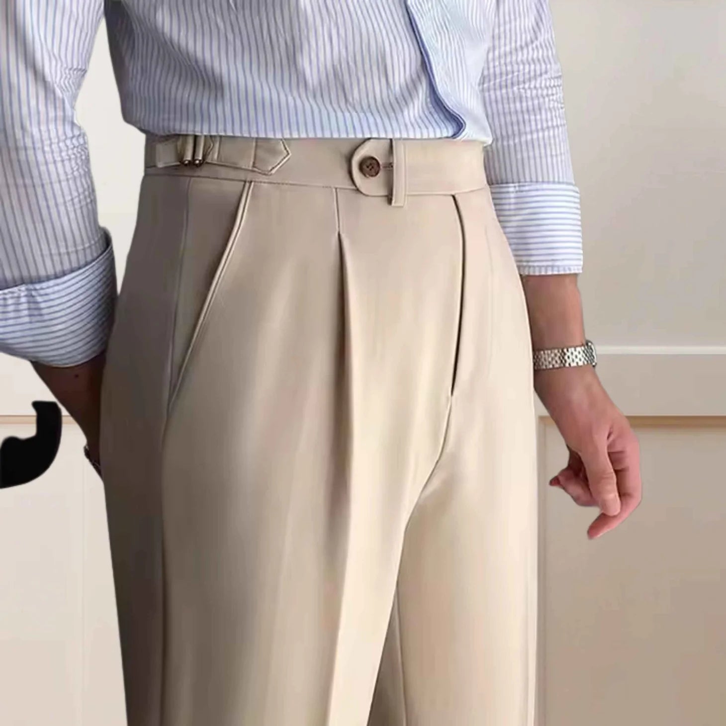 Biscuit Beige Gurkha Pants – Single Front Button, Side Adjuster Buckles & Tailored Fit