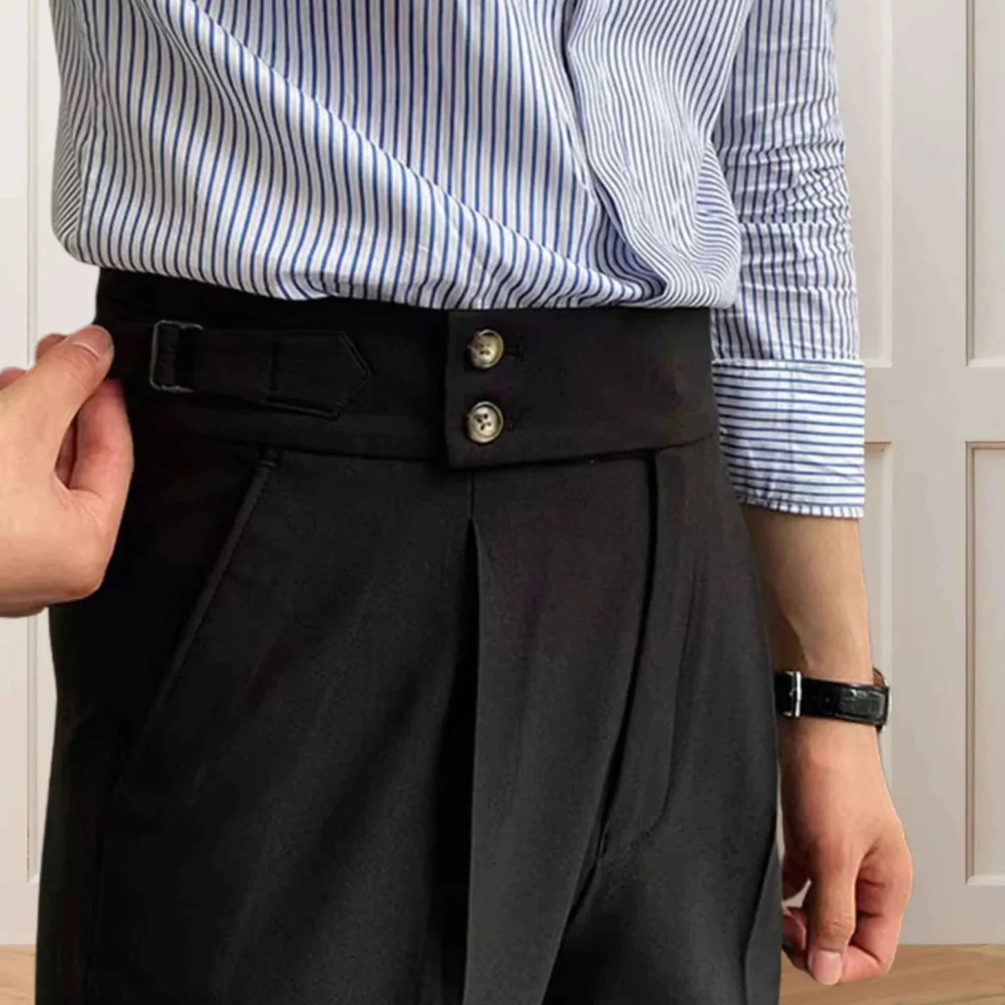 Black Gurkha Pants - Double Button With Side Adjuster Buckles