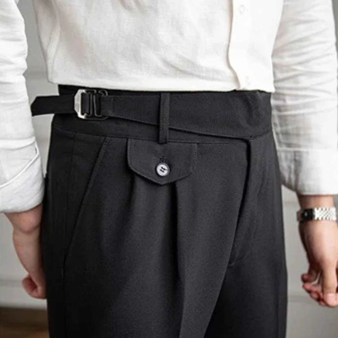 Black Gurkha Pants with Right Front Side Adjuster Buckle