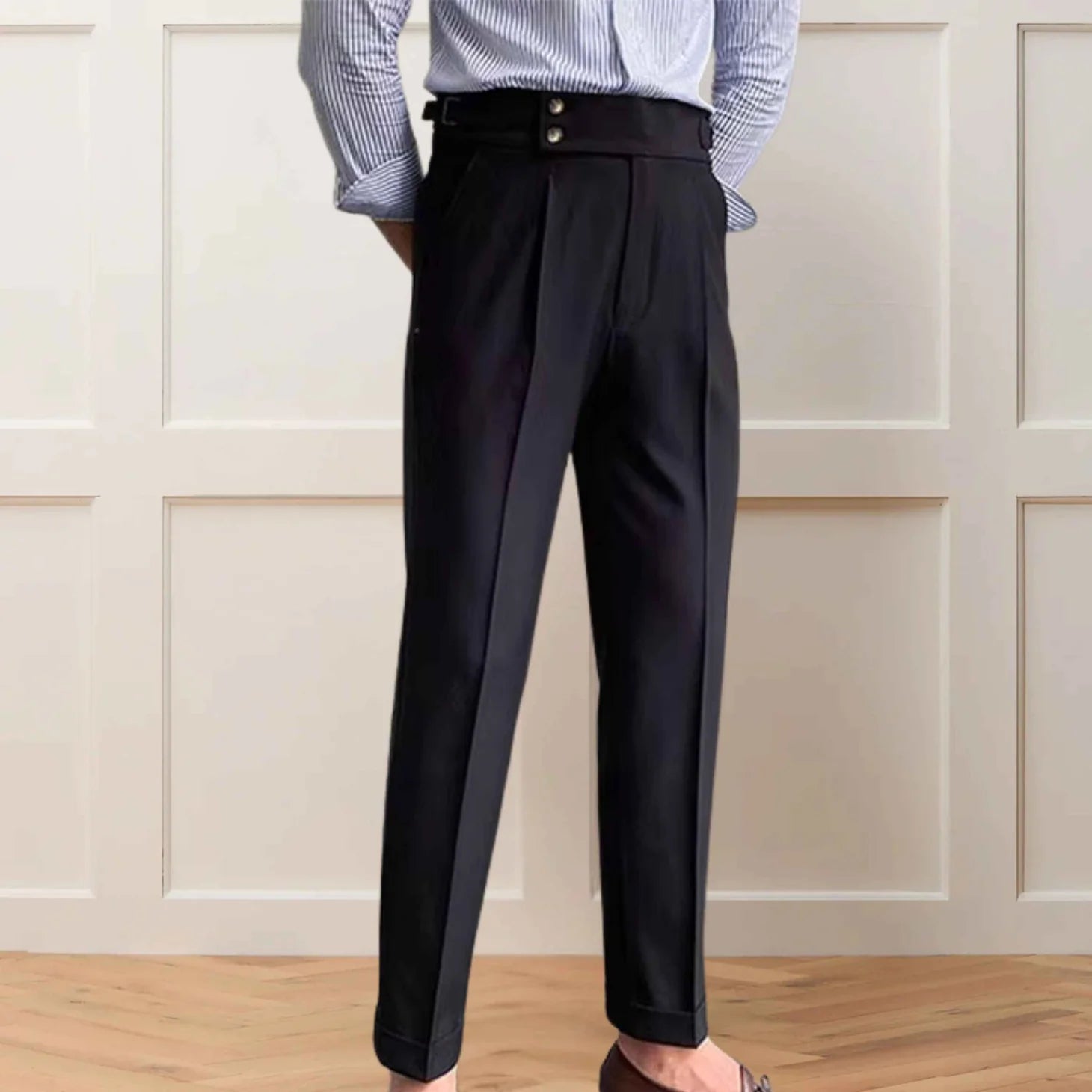 Black Gurkha Pants - Double Button With Side Adjuster Buckles