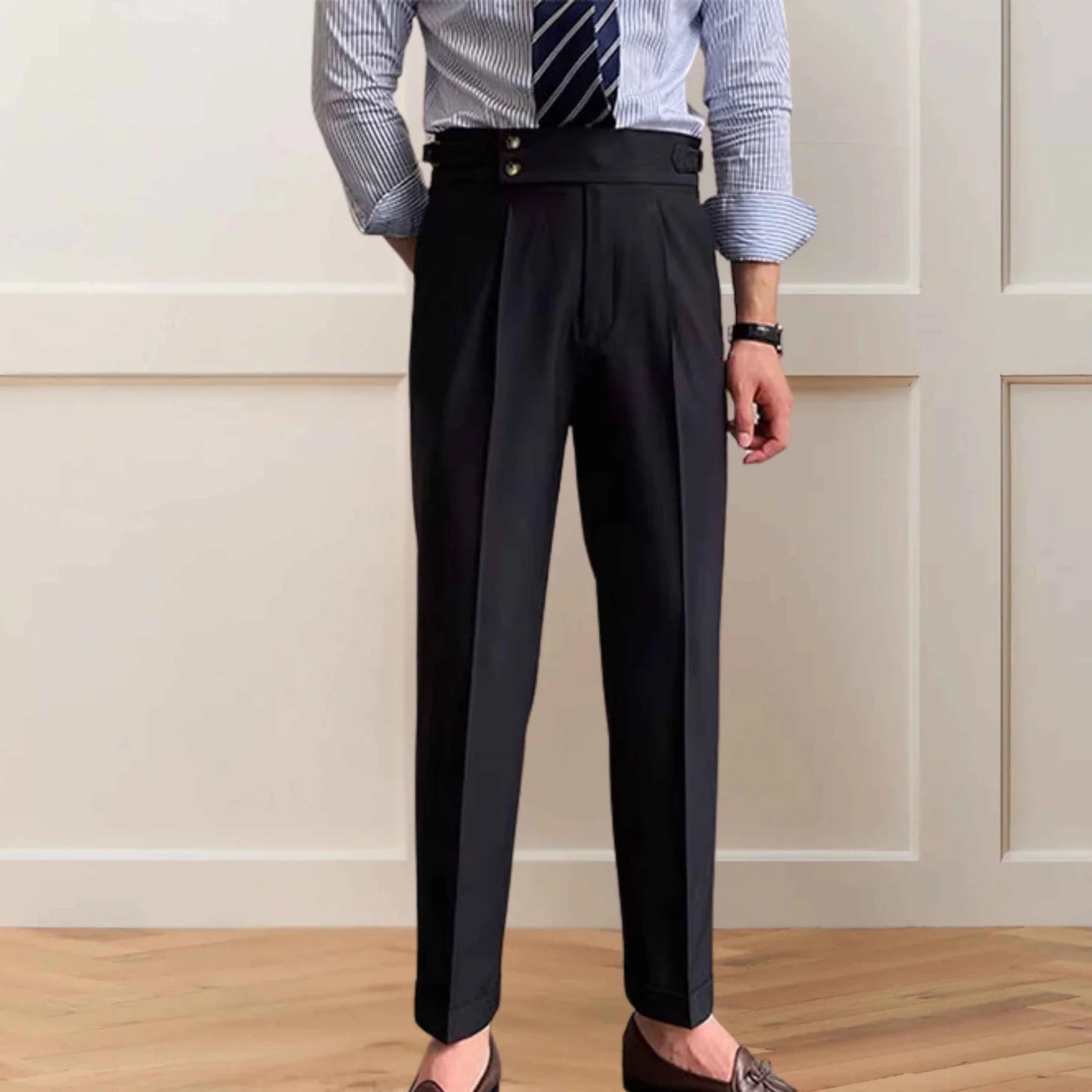 Black Gurkha Pants - Double Button With Side Adjuster Buckles