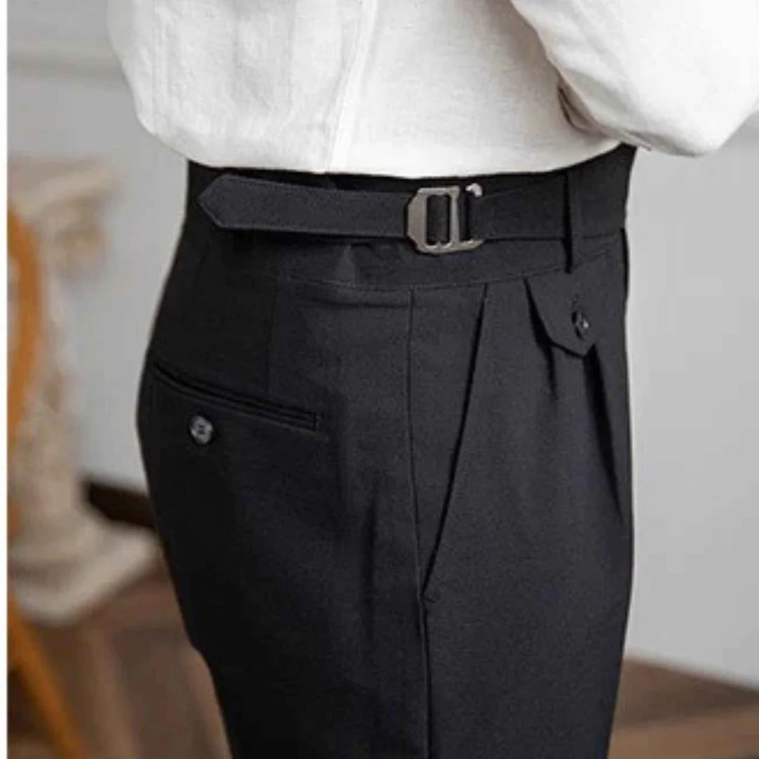 Black Gurkha Pants with Right Front Side Adjuster Buckle