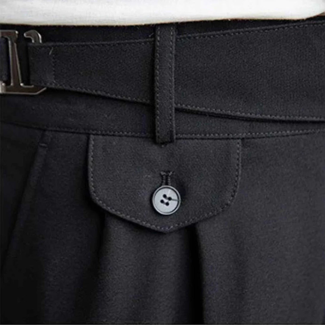 Black Gurkha Pants with Right Front Side Adjuster Buckle