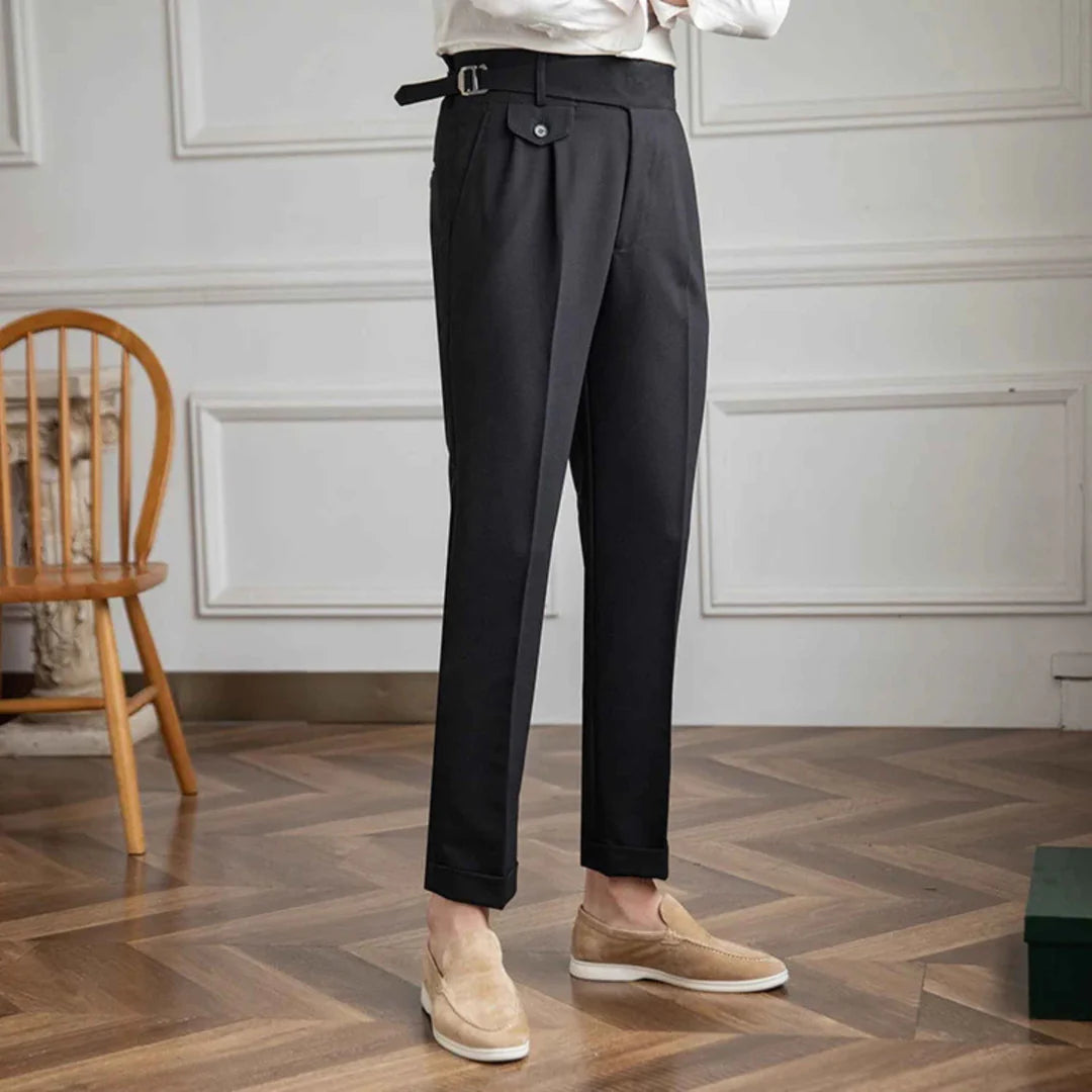 Black Gurkha Pants with Right Front Side Adjuster Buckle