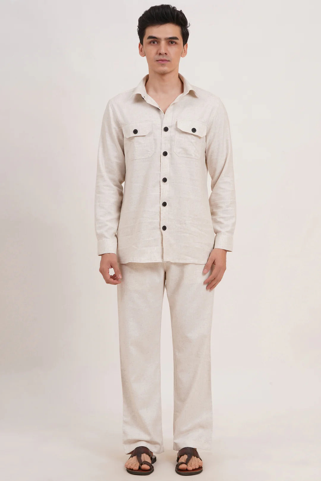 Men’s Warm Ivory Linen Blend Co-ords set – Breathable & Stylish Two-Piece Outfit
