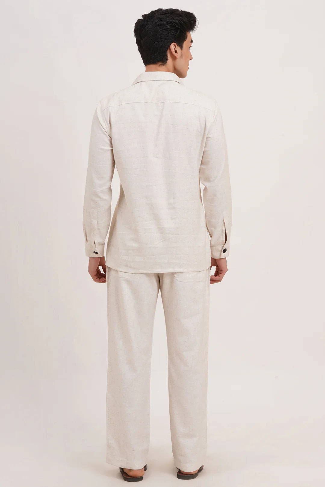 Men’s Warm Ivory Linen Blend Co-ords set – Breathable & Stylish Two-Piece Outfit