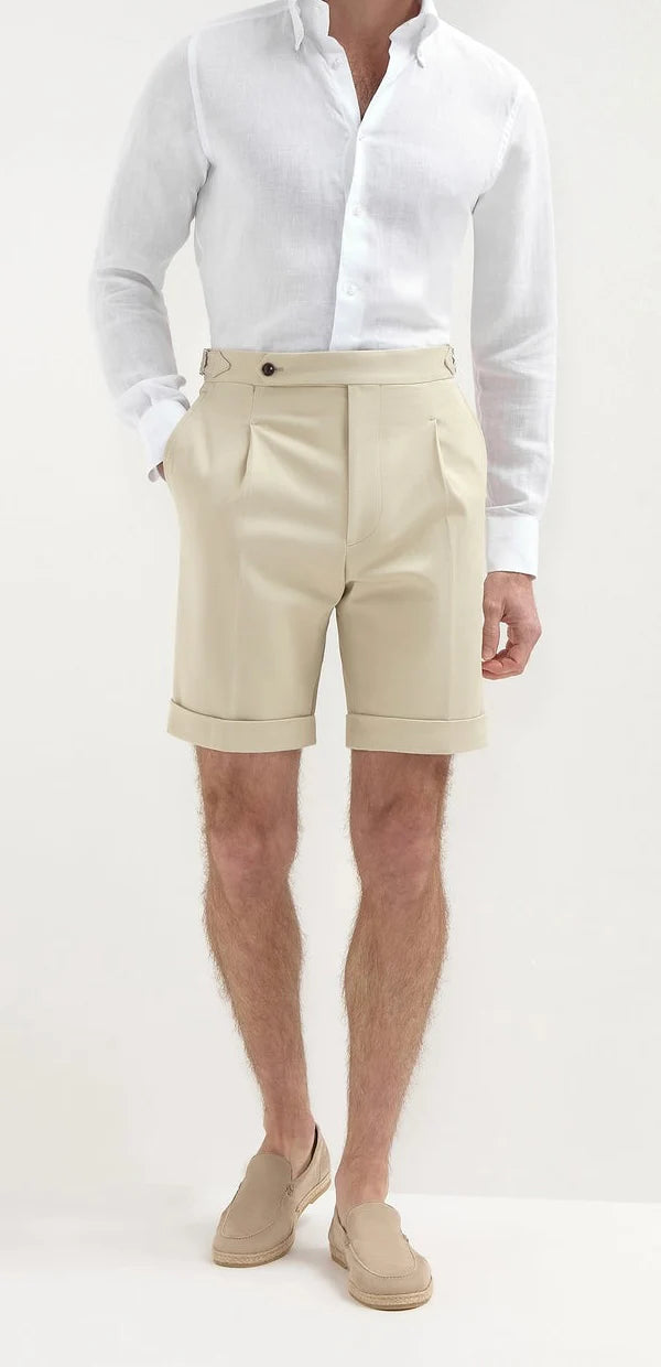 Beige Shorts with Side Adjusters – Tailored Fit & Timeless Style