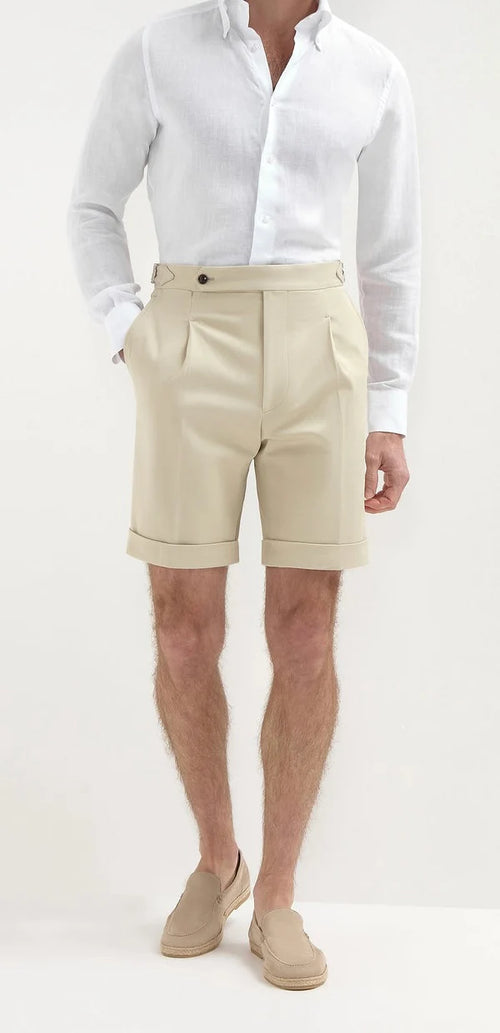 Beige Shorts with Side Adjusters – Tailored Fit & Timeless Style
