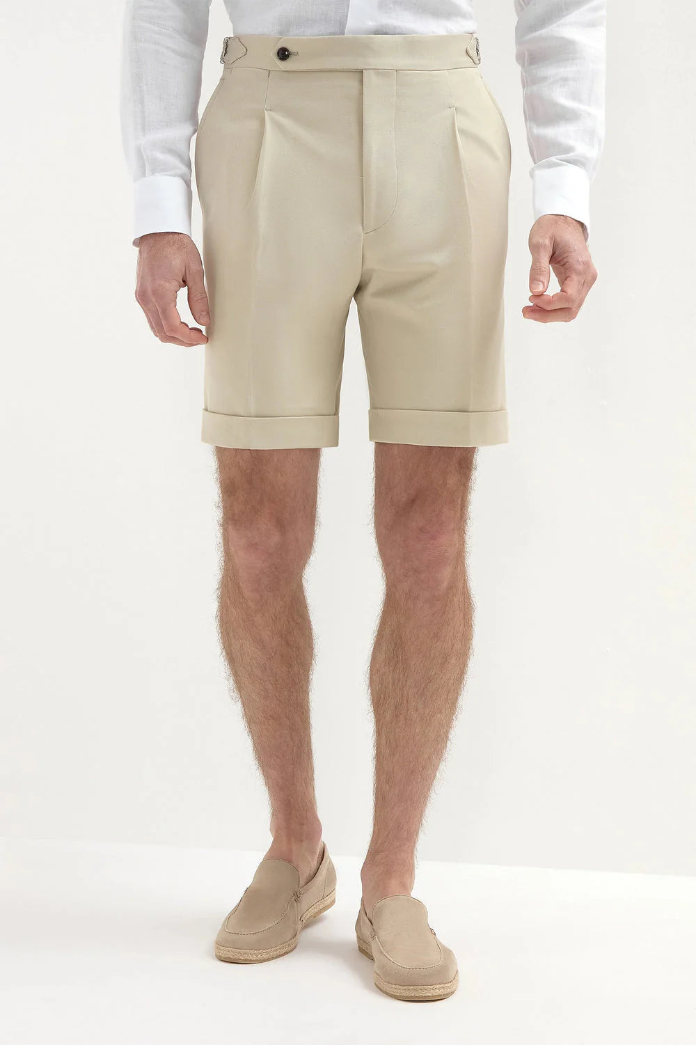 Beige Shorts with Side Adjusters – Tailored Fit & Timeless Style